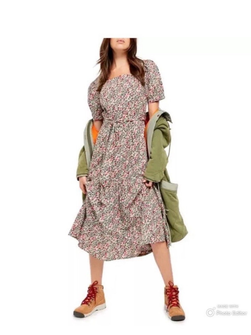 Free People Heartlands Floral Puff Sleeve Tiered Cotton Midi Maxi Dress Size M